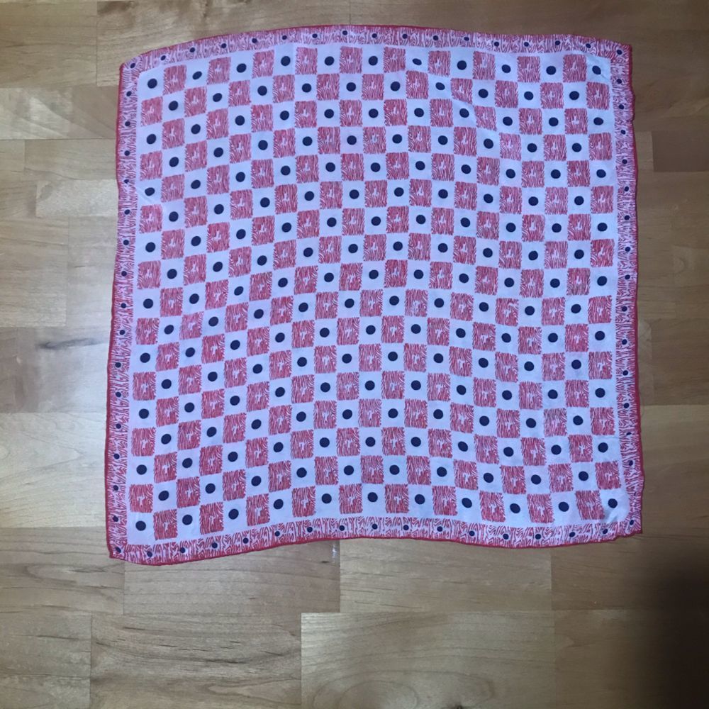 SMALL red & white vintage silk scarf
